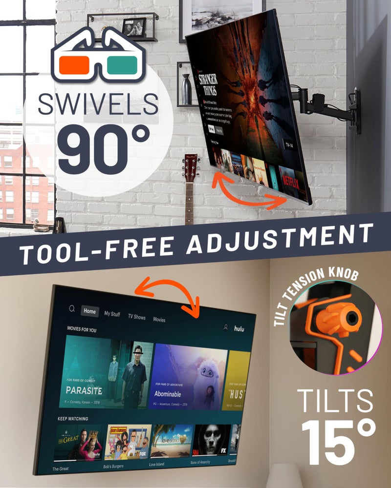 ECHOGEAR SwiftStud Swivel Full Motion TV Wall Mount for TVs Up to 60" - Smooth Extention, Tilt - Wall Template for Easy Install On 1 Stud - Level & Hide Cables After Install - Image 4